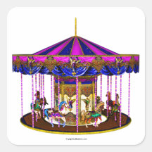Pink Carousel Square Stickers