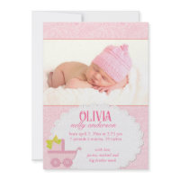 Pink Carriage Baby Girl Photo Birth Announcement invitation