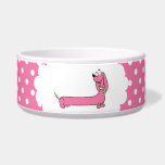 Pink Cartoon Doxie Polka Dot Dog Food Bowl