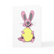 Pink Cartoon Easter Bunny Holding Egg Greeting Cards