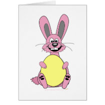 Pink Cartoon Easter Bunny Holding Egg cards