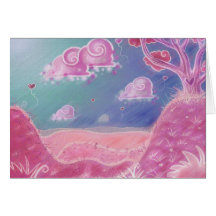 Pink Cartoon Landscape Greeting Card