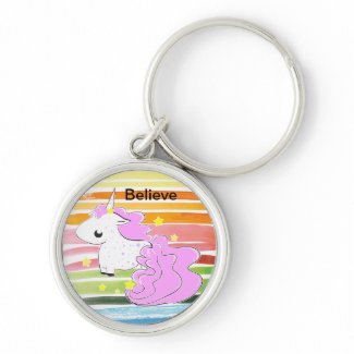 Pink cartoon unicorn with stars keychain keychain