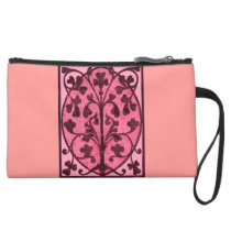 Pink Carved Wood Design Wristlet Clutch