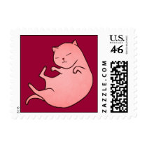 Pink Cat Doodle Art Postage stamps