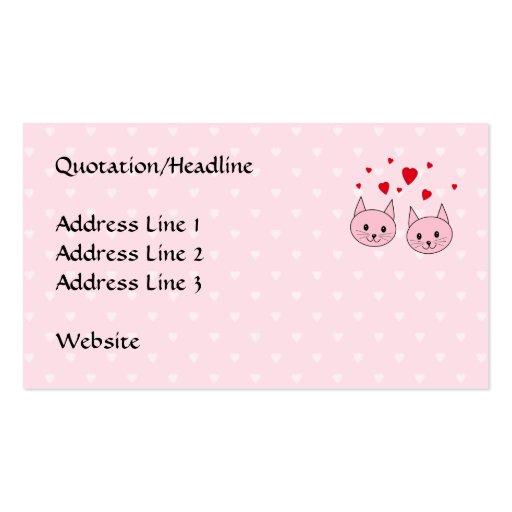 Pink cats with love hearts. business card templates (back side)