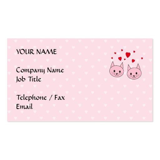 Pink cats with love hearts. business card templates