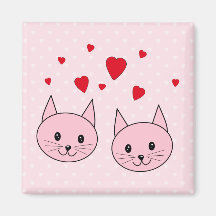 Pink cats with love hearts. refrigerator magnets