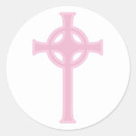 Pink Celtic Christian Cross Round Stickers