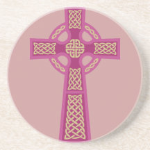 Pink Celtic Cross Sandstone Coaster