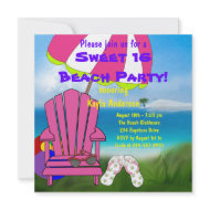 Pink Chair Flip Flops Sweet 16 Beach Party invitation