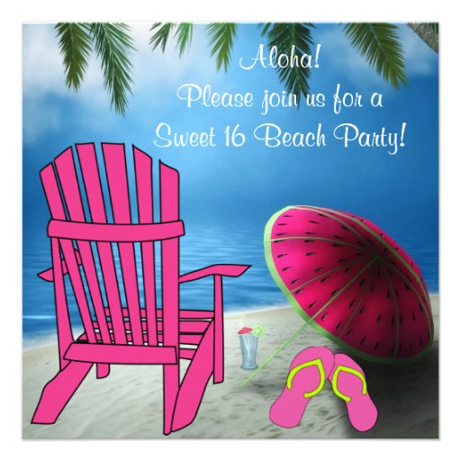 Pink Chair Flip Flops Sweet 16 Beach Party Invites