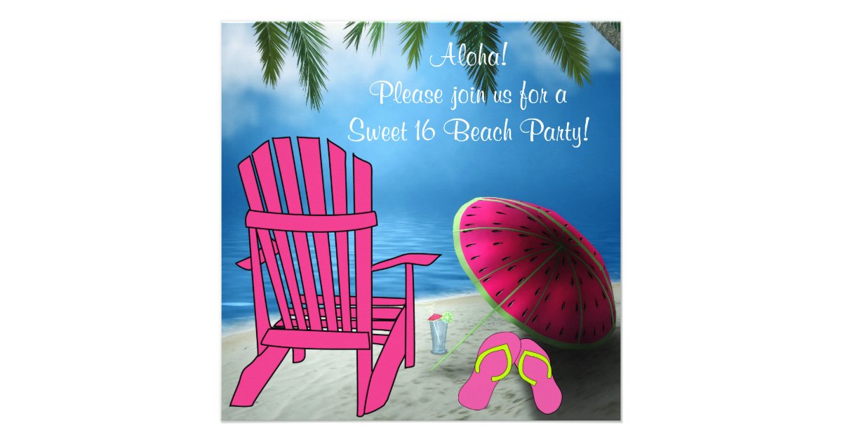 Pink Chair Flip Flops Sweet 16 Beach Party Invites
