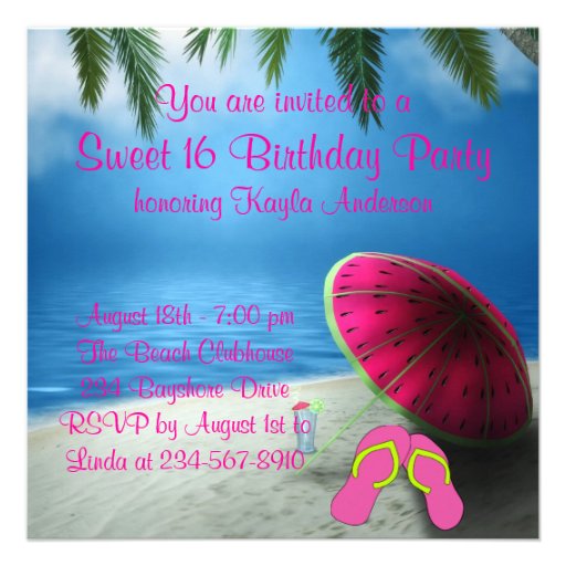 Pink Chair Flip Flops Sweet 16 Beach Party Invites