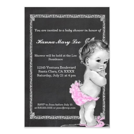 Pink Chalkboard Vintage Baby Shower Invitation