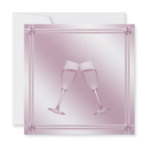 Pink Champagne Glasses & Diamonds Engagement Party Personalized Invitation