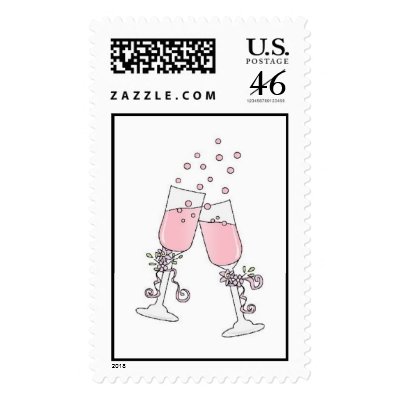 Pink Champagne Glasses Postage Stamps
