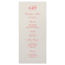 Pink & Champagne Monogram Reception Menu Rack Card Design