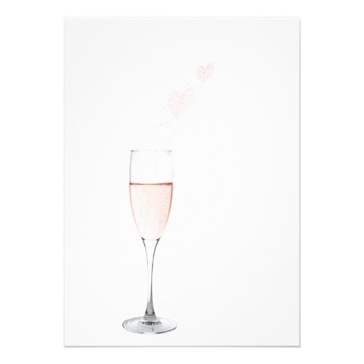 pink champagne with bubbly hearts custom invites