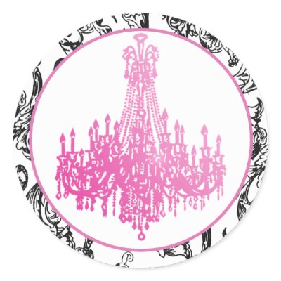Pink Chandelier and Damask Seals Round Sticker by pauletteparis