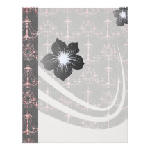 pink chandelier damask on deep gray letterhead design