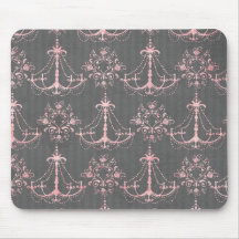 pink chandelier damask on deep gray mousepad