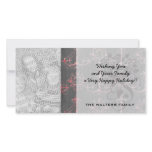 pink chandelier damask on deep gray personalized photo card