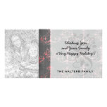 pink chandelier damask on deep gray personalized photo card