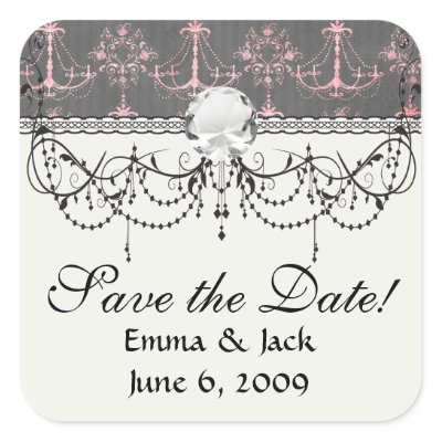 pink chandelier damask on deep gray stickers