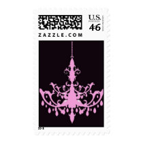 Pink Chandelier on Black Postage Stamp by antiquechandelier Pink Chandelier on Black Postage Stamp