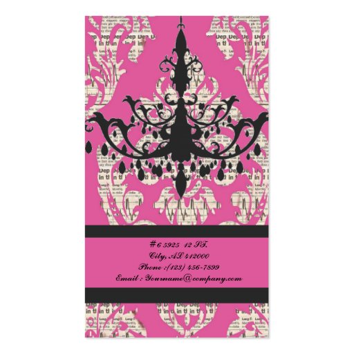 Pink Chandelier vintage fashion Business Card (back side)
