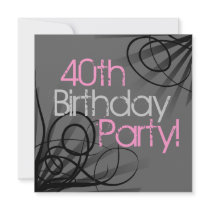 Pink Charcoal Swirl Black Custom Invitations