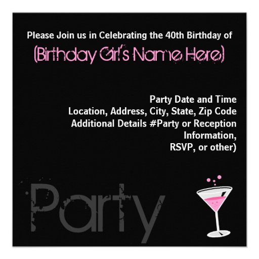 Pink Charcoal Swirl Black Custom Invitations