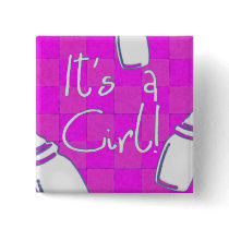 Pink Checkerboard Birth Announcement buttons by JaZilla Pink Checkerboard Birth Announcement buttons