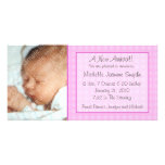 Pink Checkerboard New Baby Photo Card