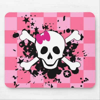 Pink Checkerboard Skull Mouse Pads by Artamatik