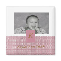 Pink checkered baby photo magnet