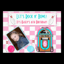 Pink Checkers Rock And Bowl Bowling Birthday Party invitations
