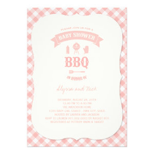 Pink Checks BBQ Girl Baby Shower Summer Party Custom Invitations