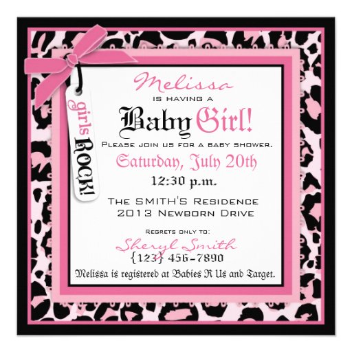 Pink Cheetah Print Rock Star Tutu Baby Shower Personalized Invites
