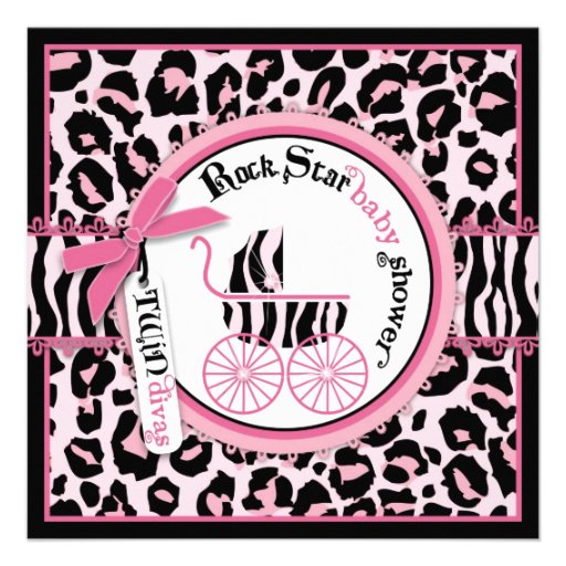 Pink Cheetah Rock Star Baby Carriage Baby Shower Custom Announcement