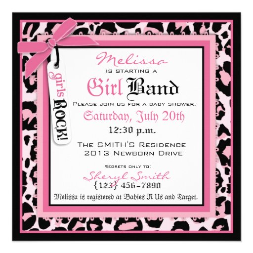 Pink Cheetah Rock Star Baby Carriage Baby Shower Custom Announcement