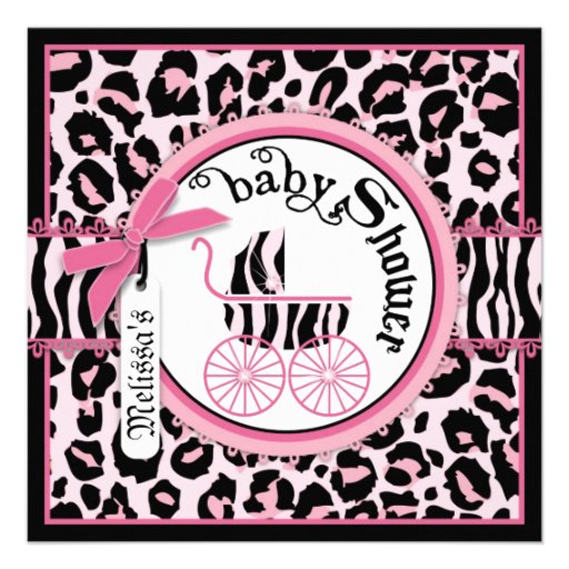 Pink Cheetah Rock Star Baby Carriage Baby Shower Personalized Invitation (front side)