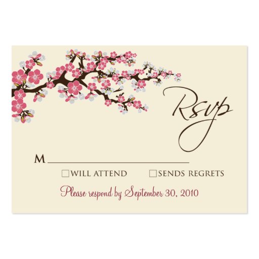 Pink Cherry Blossom 3.5 x 2.5" RSVP Card Business Cards (front side)