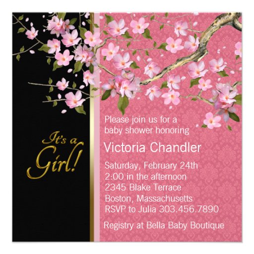 Pink Cherry Blossom Baby Shower Invitations