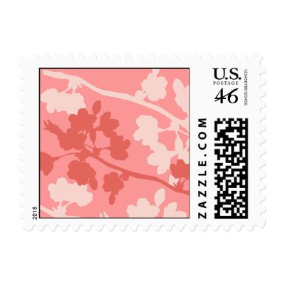 Pink Cherry Blossom Branches Wedding Postage