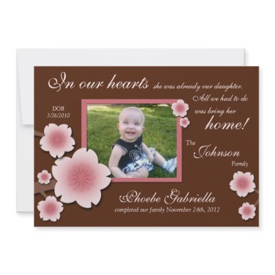 Pink Cherry Blossom & Brown Adoption Announcements by starzraven