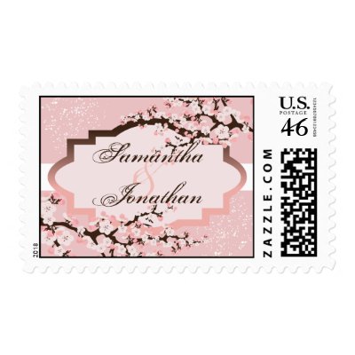 Pink Cherry Blossom Floral Wedding Postage