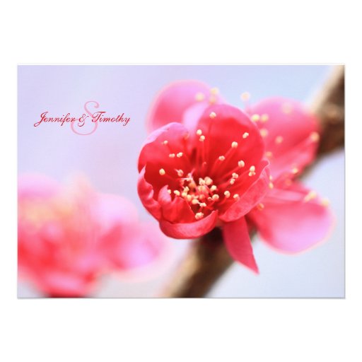 Pink cherry blossom flowers wedding invitation
