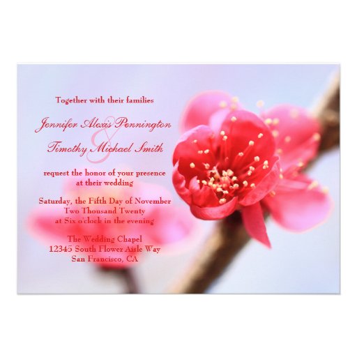 Pink cherry blossom flowers wedding invitation